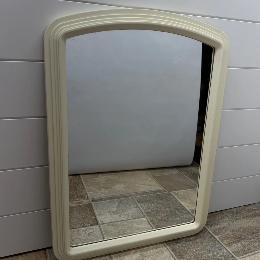 Vintage Stanley Works Arched Wall Mirror Off-White Cream TAT4102WT-1319 16x21